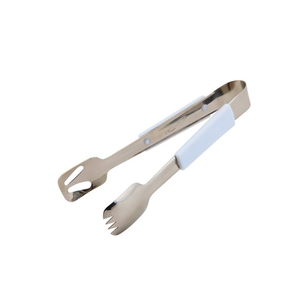 577-08W Genware Plastic Handle Buffet Tongs White - Image 1
