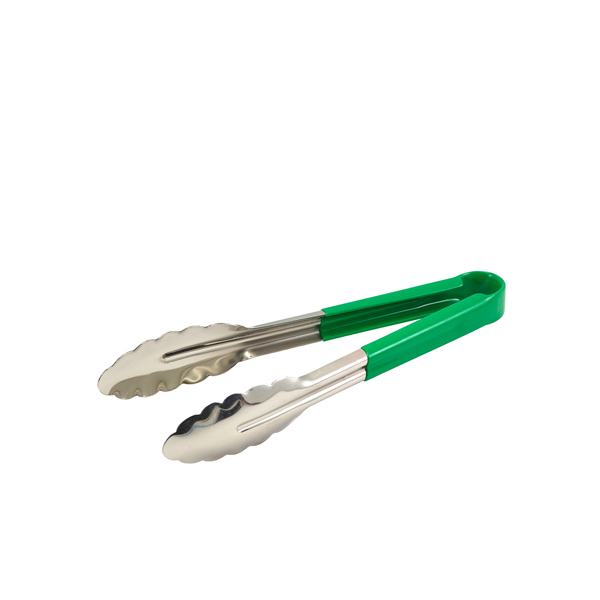 CCT23G Genware Colour Coded S/St. Tong 23cm Green - Image 1